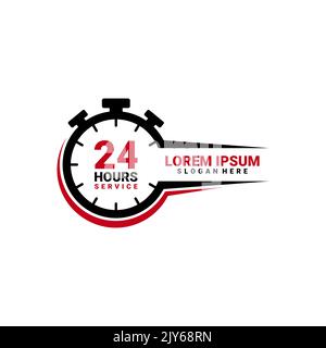 Icône de vecteur de service vingt-quatre heures pour votre entreprise. Illustration de l'élément de logo, emblème, étiquette, badge, autocollant. Concept d'entretien simple des 24 heures. Illustration de Vecteur