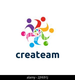 Création de modèles de logo Teamwork. Combiné avec l'icône d'objectif photo. Illustration de Vecteur