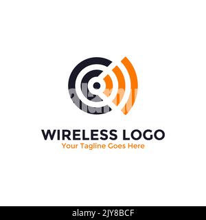 Modèle de logo Wireless signal. Logo Wi-Fi, vecteur d'icône d'ondes radio. Illustration de Vecteur