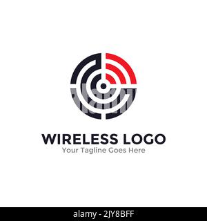 Modèle de logo Wireless signal. Logo Wi-Fi, vecteur d'icône d'ondes radio. Illustration de Vecteur