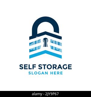 Modèle de logo de stockage automatique. Illustration du vecteur de stockage dans un garage sécurisé. Avec concept de cadenas et combinaison de symboles de garage. Illustration de Vecteur