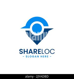 Modèle de conception de logo de lieu de partage. Vecteur d'icône de pointeur de carte. Concept de symbole Creative PIN Share. Illustration de Vecteur