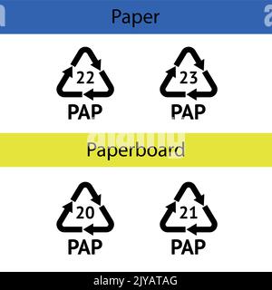 Codes de recyclage du papier. Symbole de recyclage sur un fond isolé. Bande Mobius. Icône spéciale pour le tri et le recyclage. Utilisation secondaire. Illustration vectorielle Illustration de Vecteur