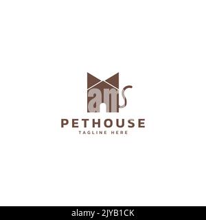 Design simple de maison abstraite et logo chat. Logo PET House. Formats vectoriels. Illustration de Vecteur