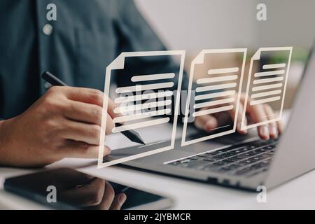 Contrat pour les affaires en ligne. Le concept de signature électronique, de signature électronique, de gestion de documents numériques, de bureau sans papier et de signature continue Banque D'Images