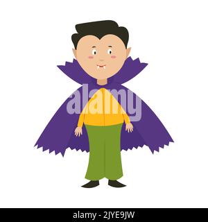 Un garçon en costume Dracula pour Halloween. Illustration vectorielle de style plat. Fête enfant costumée Illustration de Vecteur