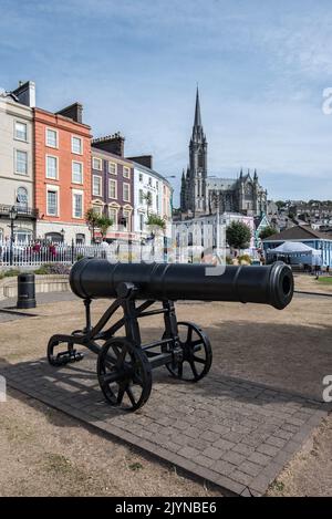 La cathédrale de Cobh, connue sous le nom de cathédrale St Colman's, est la plus haute église d'Irlande. Son point de repère élevé surplombe la ville et le port. Banque D'Images