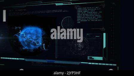 Image de la cellule Covid 19 et traitement de données médicales sur les écrans Banque D'Images