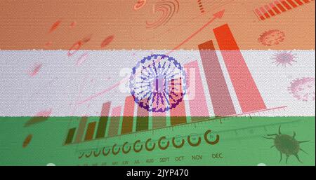 Composition des cellules de Covid 19 et statistiques sur le drapeau indien Banque D'Images