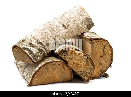 Billes de bouleau isolées sur fond blanc Banque D'Images