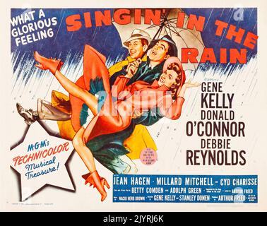 Affiche de l'ancien film - Singin' in the Rain (MGM, R-1962) - l'exploit musical Gene Kelly, Donald O'Connor Debbie Reynolds Banque D'Images