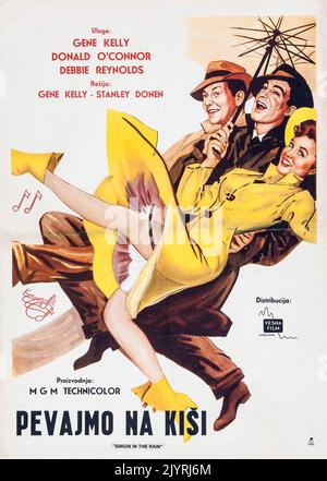 Affiche du vieux film - Singin' in the Rain (Vesna, R-1964). Poster de film yougoslave - gène de l'exploit musical Kelly Donald O'Connor Debbie Reynolds Banque D'Images