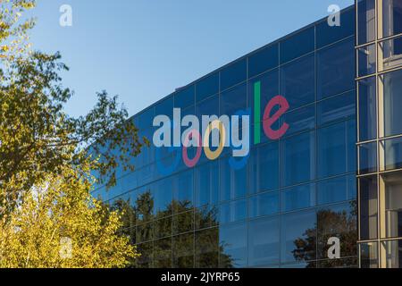 VUE SUR LA MONTAGNE, CALIFORNIE, États-Unis - AOÛT 29 : vue extérieure de Googleplex sur 29 août 2022. Google est une société américaine spécialisée dans Internet Banque D'Images