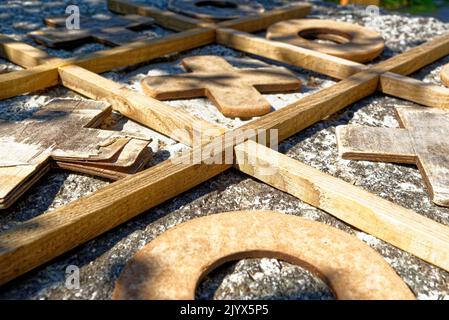 Jeu en bois TIC TAC TOE, gros plan - jeu en bois texturé TIC-tac-TOE Banque D'Images