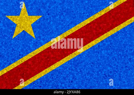 Drapeau de la République démocratique du Congo sur la texture styromousse. Drapeau national peint sur la surface de la mousse plastique Banque D'Images