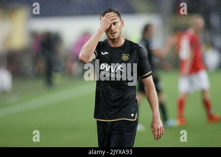 Jan Vertonghen d'Anderlecht réagit lors d'un match de football entre le RSC belge Anderlecht et le Danish Silkeborg IF, le jeudi 08 septembre 2022, à Anderlecht, le jour de l'ouverture de la phase de groupe du concours de la Ligue des conférences de l'UEFA. BELGA PHOTO BRUNO FAHY Banque D'Images