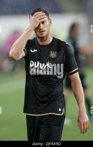 Jan Vertonghen d'Anderlecht réagit lors d'un match de football entre le RSC belge Anderlecht et le Danish Silkeborg IF, le jeudi 08 septembre 2022, à Anderlecht, le jour de l'ouverture de la phase de groupe du concours de la Ligue des conférences de l'UEFA. BELGA PHOTO BRUNO FAHY Banque D'Images