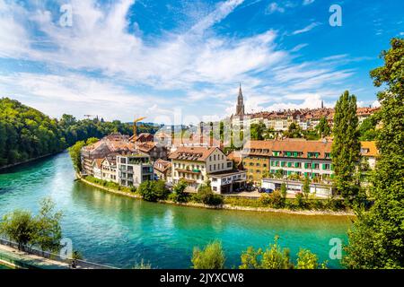 Vue sur le quartier des Schwarzes et la rivière Aare dans la ville de Berne, Suisse Banque D'Images