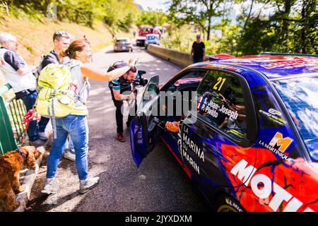 JEAN-JOSEPH Simon, PIVATO Patrick, Subaru Impreza 555, portrait au cours du Rallye du Mont-blanc Morzine 2022, 6th tour du Championnat de France des Rallyes 2022, de 8 septembre à 10 à Morzine, France - photo Bastien Roux / DPPI Banque D'Images