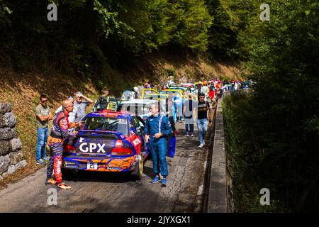 JEAN-JOSEPH Simon, FLACON Julien, Subaru Impreza 555, portrait pendant le Rallye du Mont-blanc Morzine 2022, 6th tour du Championnat de France des Rallyes 2022, de 8 septembre à 10 à Morzine, France - photo Bastien Roux / DPPI Banque D'Images