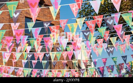 Une photo de décorations colorées pour la foire de Saint-Dominique, à Gdansk. Banque D'Images