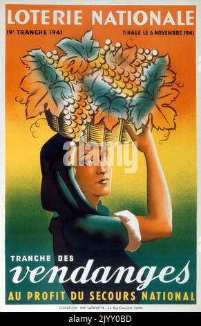 Affiche de la Loterie nationale française 1941. Pendant la Seconde Guerre mondiale et l'occupation de la France. Banque D'Images