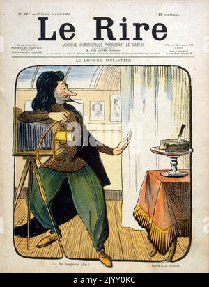 Caricature Illustration représentant un photographe du XIXe siècle. Magazine « le Rire » 1902. Banque D'Images