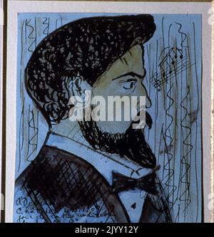 Portrait aquarelle d'Achille-Claude Debussy (1862 - 1918), compositeur français. Il était les figures les plus importantes associées à la musique impressionniste. Portrait de Theophile Alexandre Steinlen Banque D'Images