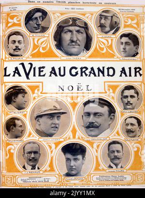 Couverture du magazine montrant les champions de la course automobile Grand Prix en France 1905 Banque D'Images