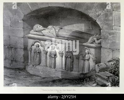 Tombe de Guillaume I Comte de Joigny (1160 - 1220) à l'abbaye de Dilo. L'abbaye de notre-Dame de Dilo, fondée en 1132 et enrichie par de nombreux dons princiers. Les moines y ont développé l'exploitation du fer et de l'industrie du fer et de l'acier. Pendant son exil en France à Pontigny, Thomas Becket (Saint Thomas de Canterbury) séjourna à Dilo, où il dédie l'église. L'abbaye fut fondée en 1132 sur le site d'une ancienne forge romaine. Joigny est une commune française, située dans le département de l'Yonne et la région Bourgogne-Franche-Comté. Banque D'Images