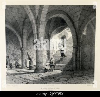 Illustration de la grange aux dimes à ville-haute de Provins, Seine-et-Marne, France 1857. C'était un ancien marché couvert de la ville Banque D'Images