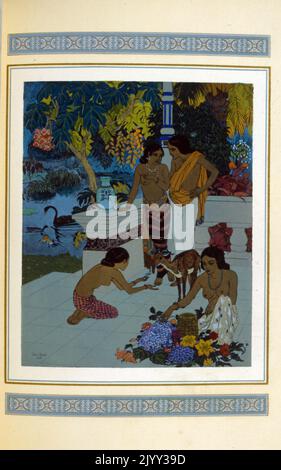 Illustration de Leon Carre pour 'le Chariot de terre cuite' (le char en terre cuite), par Victor Barrucand, (1864 - 1934); journaliste et écrivain français. 1921. Leon Carre (1878 - 1942), est un peintre et illustrateur orientaliste français. Banque D'Images