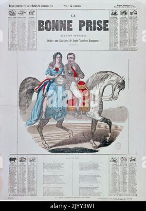 1848, affiche de propagande électorale représentant Napoléon III, Louis-Napoléon Bonaparte (1808 - 1873), président de la France de 1848 à 1852; empereur des Français de 1852 à 1870. Il était le seul président de la deuxième République française et le chef du second Empire français. Neveu et héritier de Napoléon Ier, il a été le premier chef d'Etat de France à détenir le titre de Président Banque D'Images