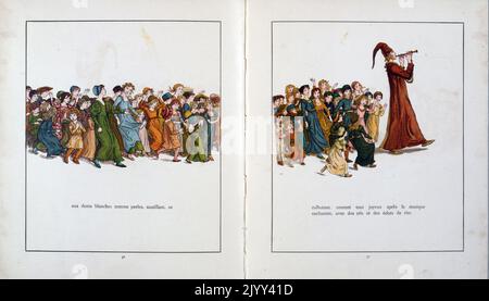 Illustration représentant le « Piper de Hamelin », de Kate Greenaway. Catherine Greenaway (17 mars 1846 - 6 novembre 1901) est une artiste et écrivain victorienne connue pour ses illustrations de livres pour enfants. Banque D'Images