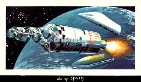 D'une série de cartes pour Brooke Bond Tea; 1973; 'la course dans l'espace', illustré par David Lawson; image en couleur illustrée des satellites de défense (Une série de 50 cartes, no 29). Banque D'Images