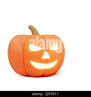 Citrouille d'Halloween avec visage effrayant et brillant isolé sur fond blanc. 3d illustration Banque D'Images