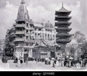 Exposition universelle (Foire mondiale) Paris, 1900; photographie dans la région appelée le Tour du monde; un artifice produit par le peintre Louis Dumoulin et préparé plus de dix ans. Un panorama animé contenant des peintures des peuples autochtones de la nature et de tous les autres pays représentés à l'exposition. Banque D'Images