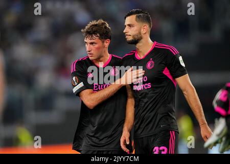 Rome, Italie. 8 septembre 2022, Rome - Santiago Gimenez de Feyenoord, David Hancko de Feyenoord pendant le match entre Lazio Roma et Feyenoord au Stadio Olimpico le 8 septembre 2022 à Rome, Italie. (Box to Box Pictures/Tom Bode) Banque D'Images