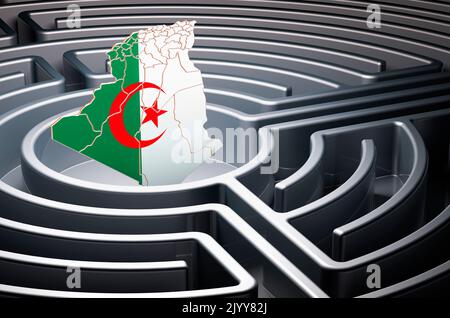 Carte algérienne à l'intérieur du labyrinthe, 3D rendu Banque D'Images