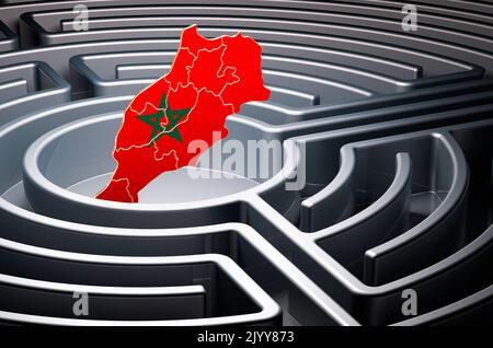 Carte marocaine à l'intérieur du labyrinthe, 3D rendu Banque D'Images