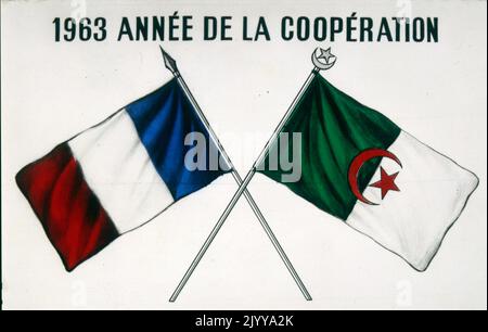 Illustration colorée représentant les drapeaux français et algérien. Banque D'Images