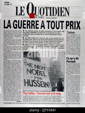 Du journal 'quotidien' du 25 janvier 1991. Première guerre du Golfe. Banque D'Images