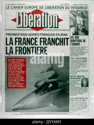 Du journal 'Liberation' du 25 janvier 1991. Première guerre du Golfe. Banque D'Images