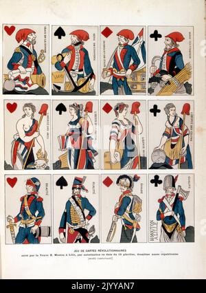 Illustration colorée d'un pack de cartes à jouer des révolutionnaires publié à Lille en 1792. Banque D'Images