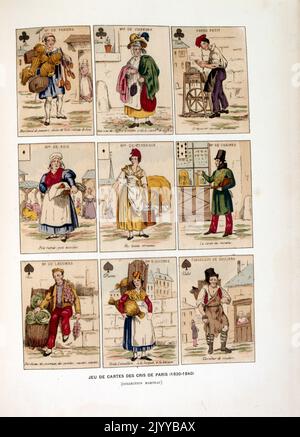 Illustration colorée des cartes à jouer représentant la crise à Paris 1830-1840. Banque D'Images