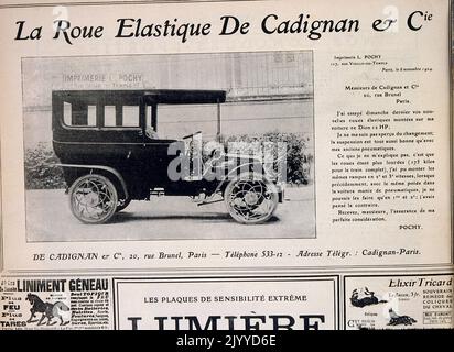 De la revue la vie au Grand Air (la vie en plein air); Photographie noir et blanc d'une voiture classique appelée de Carignano. Banque D'Images