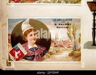 Carte de commerce de la collection « au bon Marche », imprimée par E. Salmon Epernay, représentant Saint-Lo, France. Banque D'Images