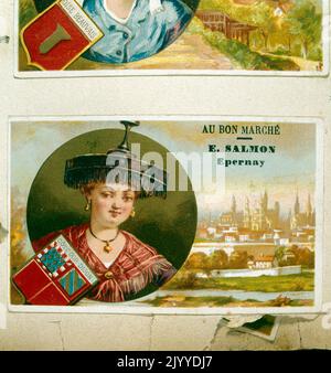 Carte de commerce de la collection « au bon Marche », imprimée par E. Salmon Epernay, représentant Côte-d'Or, France. Banque D'Images