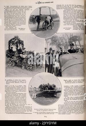 De la revue la vie au Grand Air (la vie en plein air); photographies en noir et blanc de voitures fortement décorées. Banque D'Images