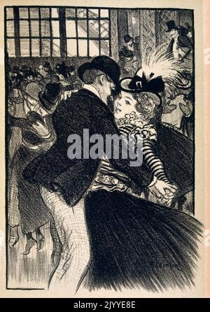 Charbon Illustration d'un couple dansant. Illustré par Theophile Steinlen (1859-1923), peintre et graveur Art Nouveau franco-suisse. Banque D'Images